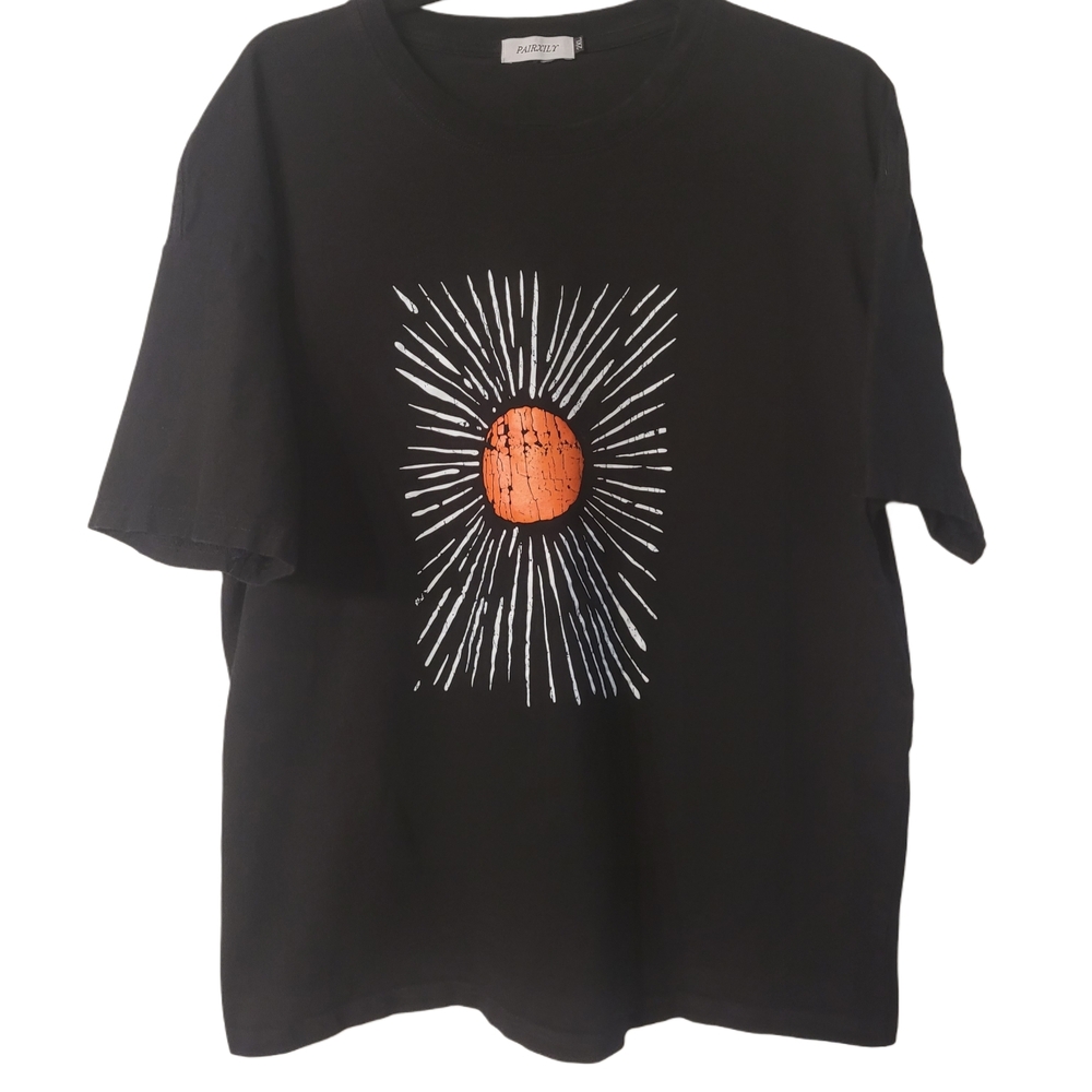 Black T-Shirt with Orange and White Graphic Size XL